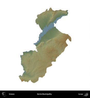 Servia Belediyesi. Yunanistan 'ın idari bölgesi renkli bir yükseklik haritasında beyaza izole edildi