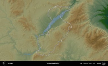 Servia Belediyesi. Yunanistan 'ın idari bölgesi renkli bir yükseklik haritasında özetlendi