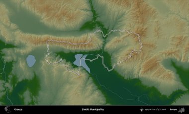 Sintiki Belediyesi. Yunanistan 'ın idari bölgesi renkli bir yükseklik haritasında özetlendi