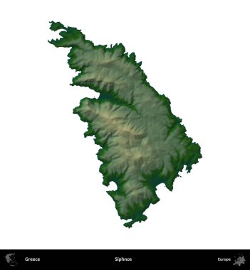 Siphnos. Yunanistan 'ın idari bölgesi renkli bir yükseklik haritasında beyaza izole edildi