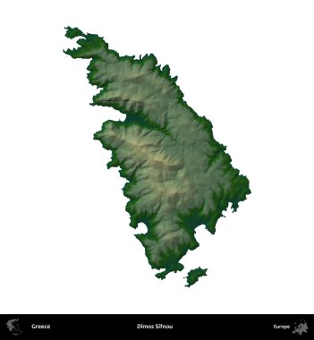 Dimos Sifnou. Yunanistan 'ın idari bölgesi renkli bir yükseklik haritasında beyaza izole edildi