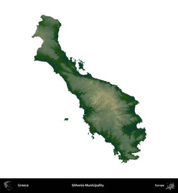 Sithonia Belediyesi. Yunanistan 'ın idari bölgesi renkli bir yükseklik haritasında beyaza izole edildi