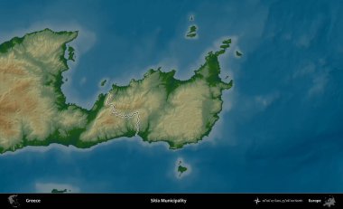 Sitia Belediyesi. Yunanistan 'ın idari bölgesi renkli bir yükseklik haritasında özetlendi