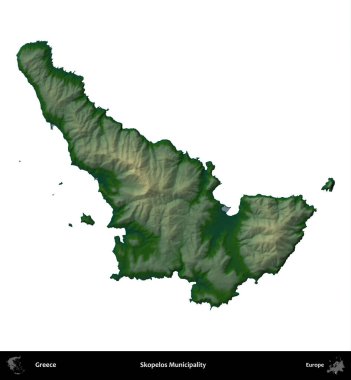 O 'elos Belediyesi. Yunanistan 'ın idari bölgesi renkli bir yükseklik haritasında beyaza izole edildi