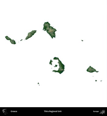 Thira Bölgesel Birimi. Yunanistan 'ın idari bölgesi renkli bir yükseklik haritasında beyaza izole edildi