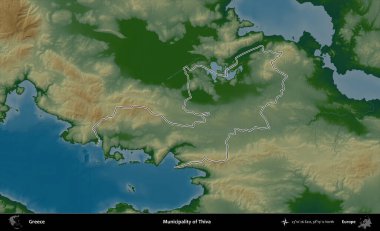Thiva Belediyesi. Yunanistan 'ın idari bölgesi renkli bir yükseklik haritasında özetlendi