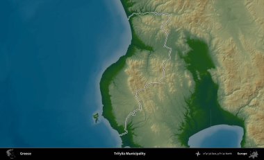 Trifylia Belediyesi. Yunanistan 'ın idari bölgesi renkli bir yükseklik haritasında özetlendi