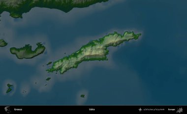 Udra. Yunanistan 'ın idari alanı koyu renkli bir yükseklik haritasına vurgulandı ve özetlendi