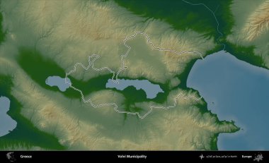 Volvi Belediyesi. Yunanistan 'ın idari bölgesi renkli bir yükseklik haritasında özetlendi