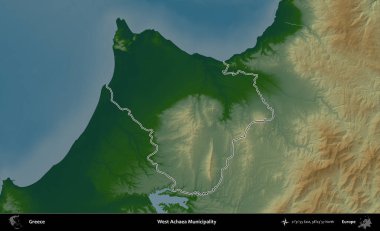 Batı Achaea Belediyesi. Yunanistan 'ın idari bölgesi renkli bir yükseklik haritasında özetlendi