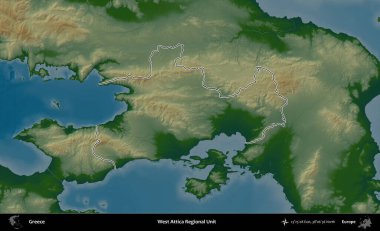 Batı Attica Bölgesel Birimi. Yunanistan 'ın idari bölgesi renkli bir yükseklik haritasında özetlendi