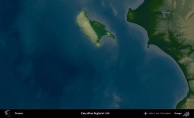 Zakynthos Bölgesel Birimi. Yunanistan 'ın idari alanı koyu renkli bir yükseklik haritasına vurgulandı ve özetlendi
