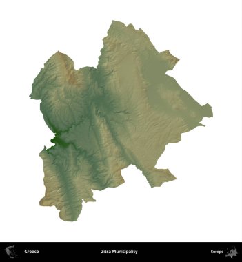 Zitsa Belediyesi. Yunanistan 'ın idari bölgesi renkli bir yükseklik haritasında beyaza izole edildi