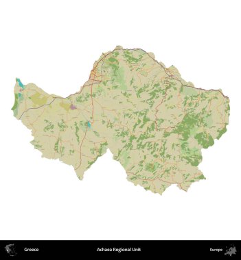 Achaea Bölgesel Birimi. Yunanistan 'ın idari bölgesi Topografik İnsani Stil Haritasında beyaza izole edildi