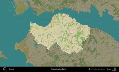 Achaea Bölgesel Birimi. Yunanistan 'ın idari alanı kararmış Topografik İnsani Yardım Stili Haritasında vurgulandı ve özetlendi
