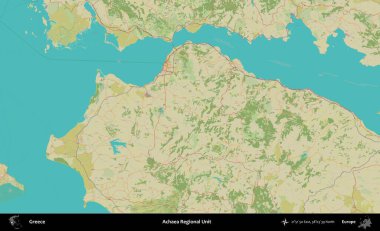 Achaea Bölgesel Birimi. Yunanistan 'ın Topografik İnsani Stil Haritası İdari Alanı