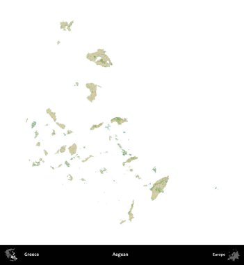 Ege. Yunanistan 'ın idari bölgesi Topografik İnsani Stil Haritasında beyaza izole edildi