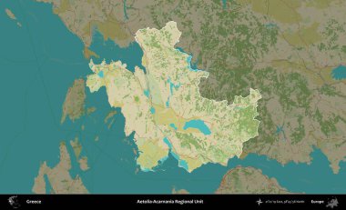 Aetolia-Acarnania Bölgesel Birimi. Yunanistan 'ın idari alanı kararmış Topografik İnsani Yardım Stili Haritasında vurgulandı ve özetlendi