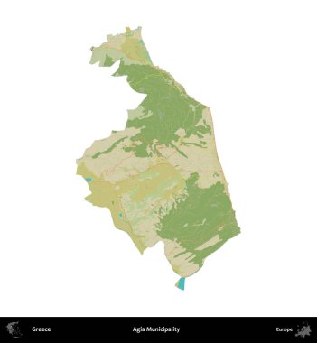 Agia Belediyesi. Yunanistan 'ın idari bölgesi Topografik İnsani Stil Haritasında beyaza izole edildi