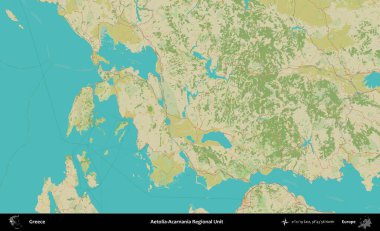 Aetolia-Acarnania Bölgesel Birimi. Yunanistan 'ın Topografik İnsani Stil Haritası İdari Alanı