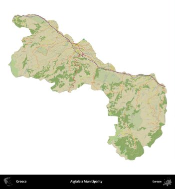 Aigialeia Belediyesi. Yunanistan 'ın idari bölgesi Topografik İnsani Stil Haritasında beyaza izole edildi
