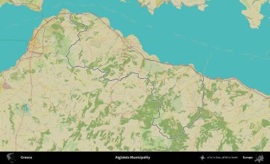 Aigialeia Belediyesi. Yunanistan 'ın idari alanı Topografik İnsani Stil Haritasında özetlendi