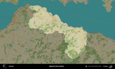 Aigialeia Belediyesi. Yunanistan 'ın idari alanı kararmış Topografik İnsani Yardım Stili Haritasında vurgulandı ve özetlendi