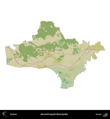 Dedeağaç Belediyesi. Yunanistan 'ın idari bölgesi Topografik İnsani Stil Haritasında beyaza izole edildi