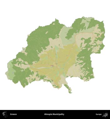 Almopia Belediyesi. Yunanistan 'ın idari bölgesi Topografik İnsani Stil Haritasında beyaza izole edildi