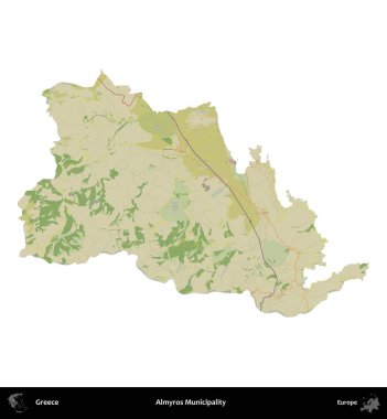 Almyros Belediyesi. Yunanistan 'ın idari bölgesi Topografik İnsani Stil Haritasında beyaza izole edildi