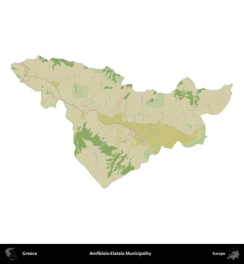 Amfikleia-Elateia Belediyesi. Yunanistan 'ın idari bölgesi Topografik İnsani Stil Haritasında beyaza izole edildi