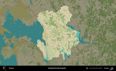 Amphilochia Belediyesi. Yunanistan 'ın idari alanı kararmış Topografik İnsani Yardım Stili Haritasında vurgulandı ve özetlendi