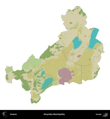 Amyndeo Belediyesi. Yunanistan 'ın idari bölgesi Topografik İnsani Stil Haritasında beyaza izole edildi