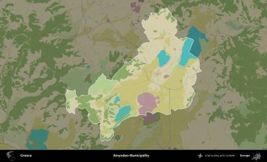Amyndeo Belediyesi. Yunanistan 'ın idari alanı kararmış Topografik İnsani Yardım Stili Haritasında vurgulandı ve özetlendi