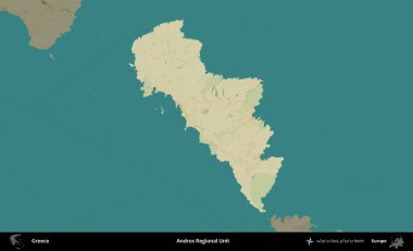 Andros Bölgesel Birimi. Yunanistan 'ın idari alanı kararmış Topografik İnsani Yardım Stili Haritasında vurgulandı ve özetlendi