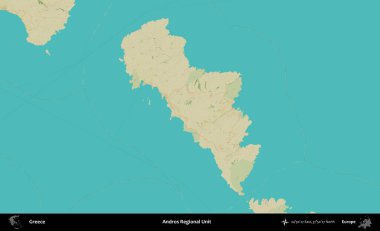 Andros Bölgesel Birimi. Yunanistan 'ın Topografik İnsani Stil Haritası İdari Alanı
