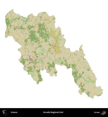 Arcadia Bölgesel Birimi. Yunanistan 'ın idari bölgesi Topografik İnsani Stil Haritasında beyaza izole edildi