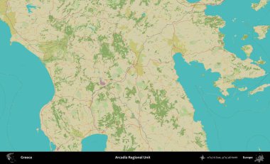 Arcadia Bölgesel Birimi. Yunanistan 'ın Topografik İnsani Stil Haritası İdari Alanı
