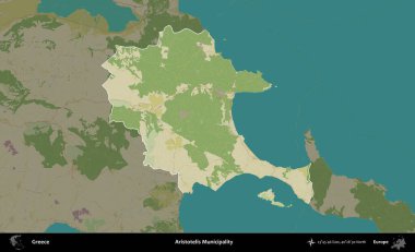 Aristo Belediyesi. Yunanistan 'ın idari alanı kararmış Topografik İnsani Yardım Stili Haritasında vurgulandı ve özetlendi