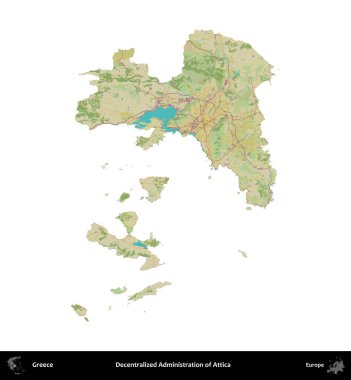 Attica. Yunanistan 'ın idari bölgesi Topografik İnsani Stil Haritasında beyaza izole edildi