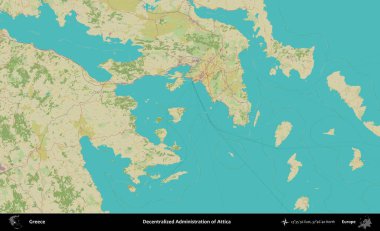 Attica. Yunanistan 'ın Topografik İnsani Stil Haritası İdari Alanı