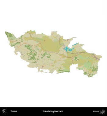 Boeotia Bölgesel Birimi. Yunanistan 'ın idari bölgesi Topografik İnsani Stil Haritasında beyaza izole edildi