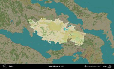 Boeotia Bölgesel Birimi. Yunanistan 'ın idari alanı kararmış Topografik İnsani Yardım Stili Haritasında vurgulandı ve özetlendi