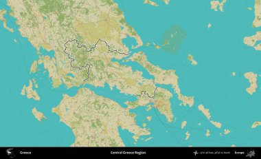Orta Yunanistan Bölgesi. Yunanistan 'ın idari alanı Topografik İnsani Stil Haritasında özetlendi