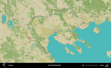 Orta Makedonya. Yunanistan 'ın idari alanı Topografik İnsani Stil Haritasında özetlendi