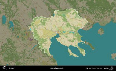 Orta Makedonya. Yunanistan 'ın idari alanı kararmış Topografik İnsani Yardım Stili Haritasında vurgulandı ve özetlendi