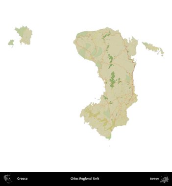 Chios Bölgesel Birimi. Yunanistan 'ın idari bölgesi Topografik İnsani Stil Haritasında beyaza izole edildi