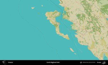 Korfu Bölgesel Birimi. Yunanistan 'ın Topografik İnsani Stil Haritası İdari Alanı