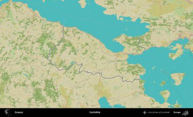 Korinthia 'da. Yunanistan 'ın idari alanı Topografik İnsani Stil Haritasında özetlendi