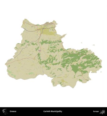 Corinth Belediyesi. Yunanistan 'ın idari bölgesi Topografik İnsani Stil Haritasında beyaza izole edildi